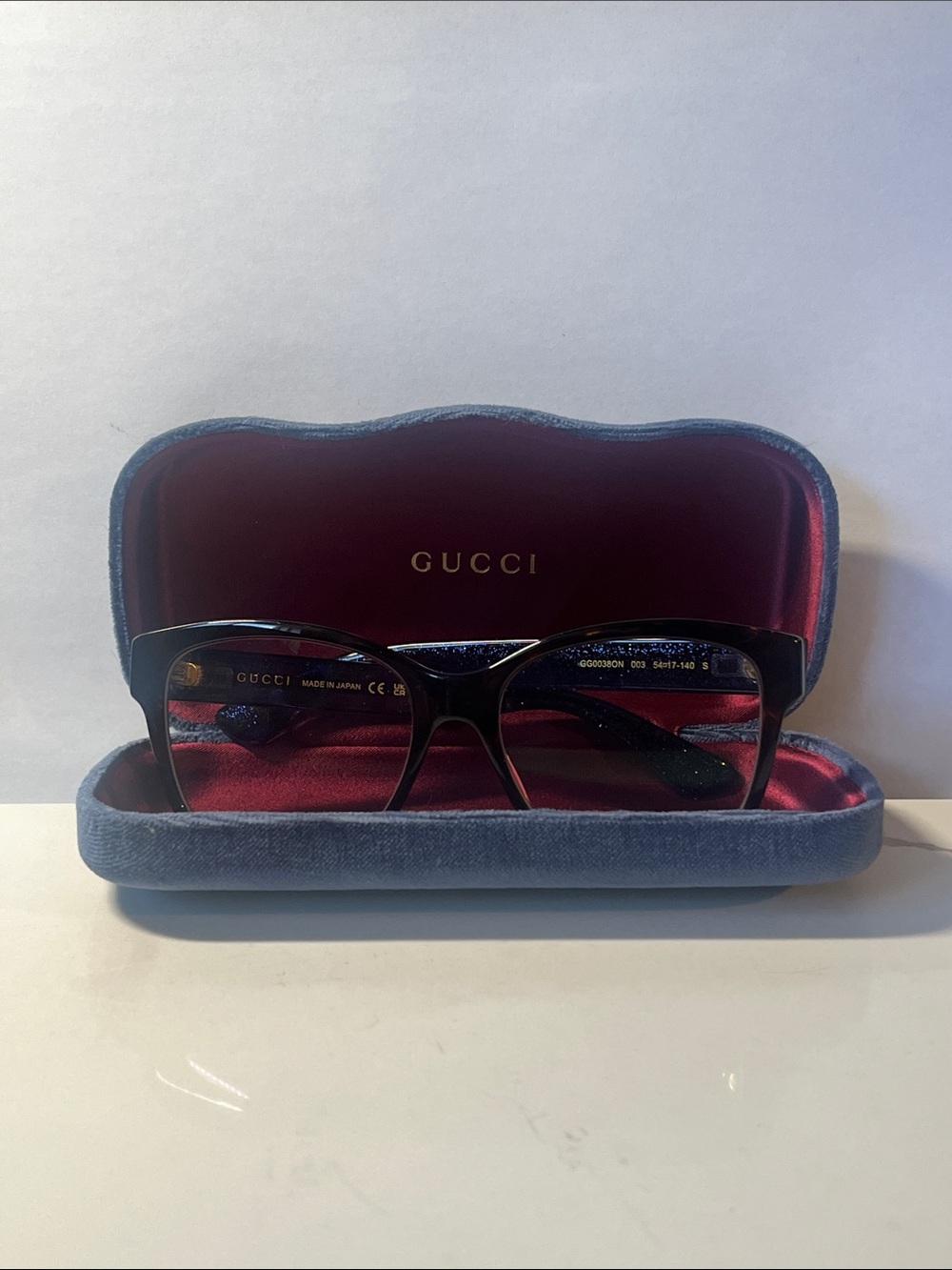 Authentic Gucci Tortoise Women's Optical Glasses with Blue Velvet Case GG0038ON
